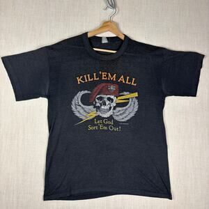 Vintage 1986 Military Kill Em All Let God Sort Em Out Medium Shirt